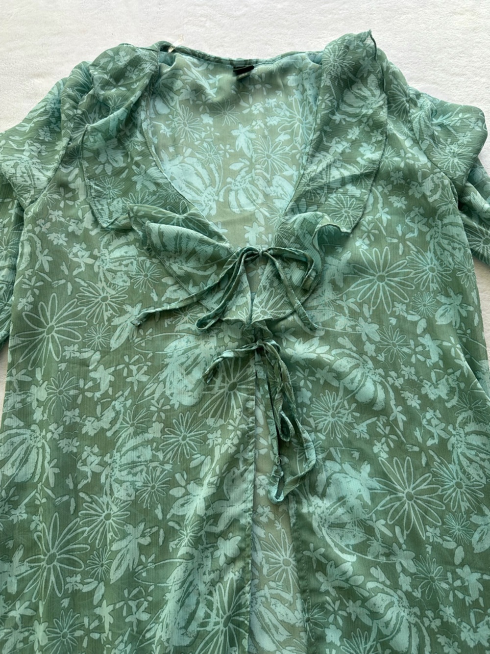 Wild Fable Teal Floral Kimono Chiffon Ethereal Boho Women’s Oversized Size S - Picture 5 of 9
